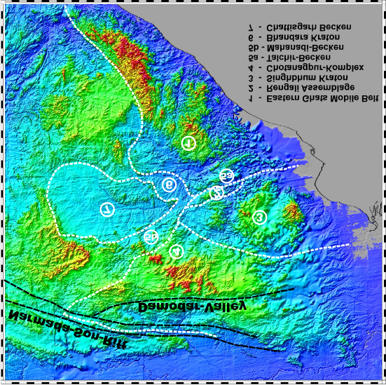 Mahanadi Rift 4. Satellitenbildinterpretation und strukturgeologische Untersuchungen Seite 18 Morphologie Das Gebiet des Mahanadi-Riftes ist den wechselfeuchten Tropen zuzuordnen.