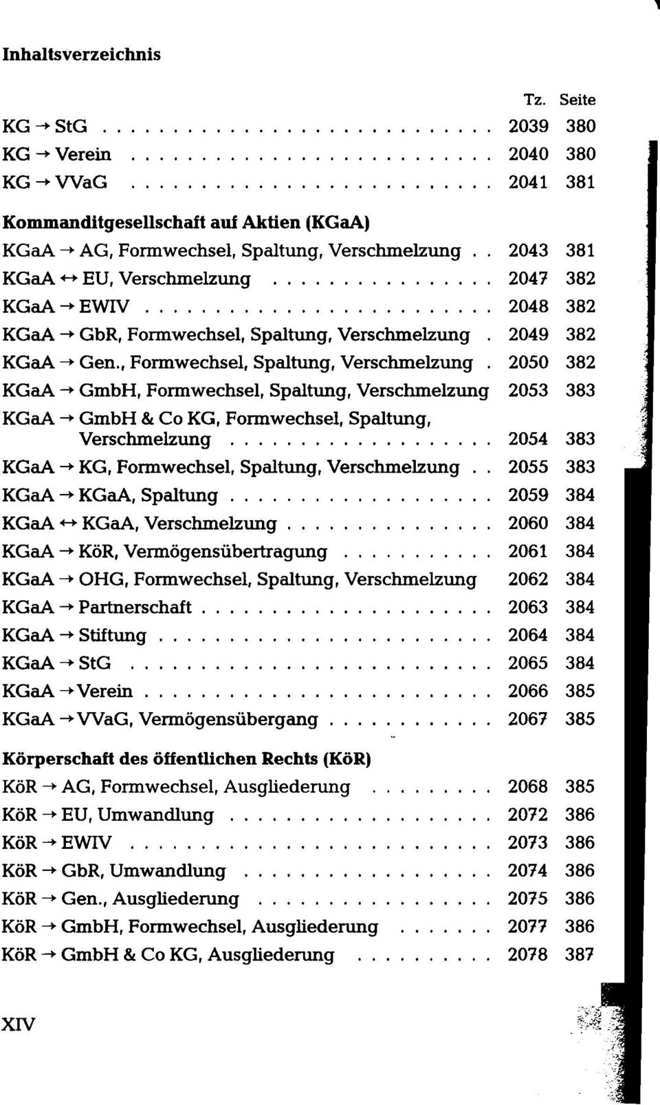 , Formwechsel, Spaltung, Verschmelzung 2050 382 KGaA --+ GmbH, Formwechsel, Spaltung, Verschmelzung 2053 383 KGaA --+ GmbH & Co KG, Formwechsel, Spaltung, Verschmelzung 2054383 KGaA --+ KG,