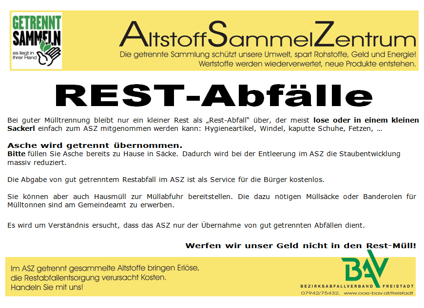 SAMMELSTELLE FÜR TIERISCHE ABFÄLLE Für die Entsorgung von Tierkörpern und tierischen Abfällen gibt es eine einfache und kostenlose Entsorgungsmöglichkeit. Bitte beachten.