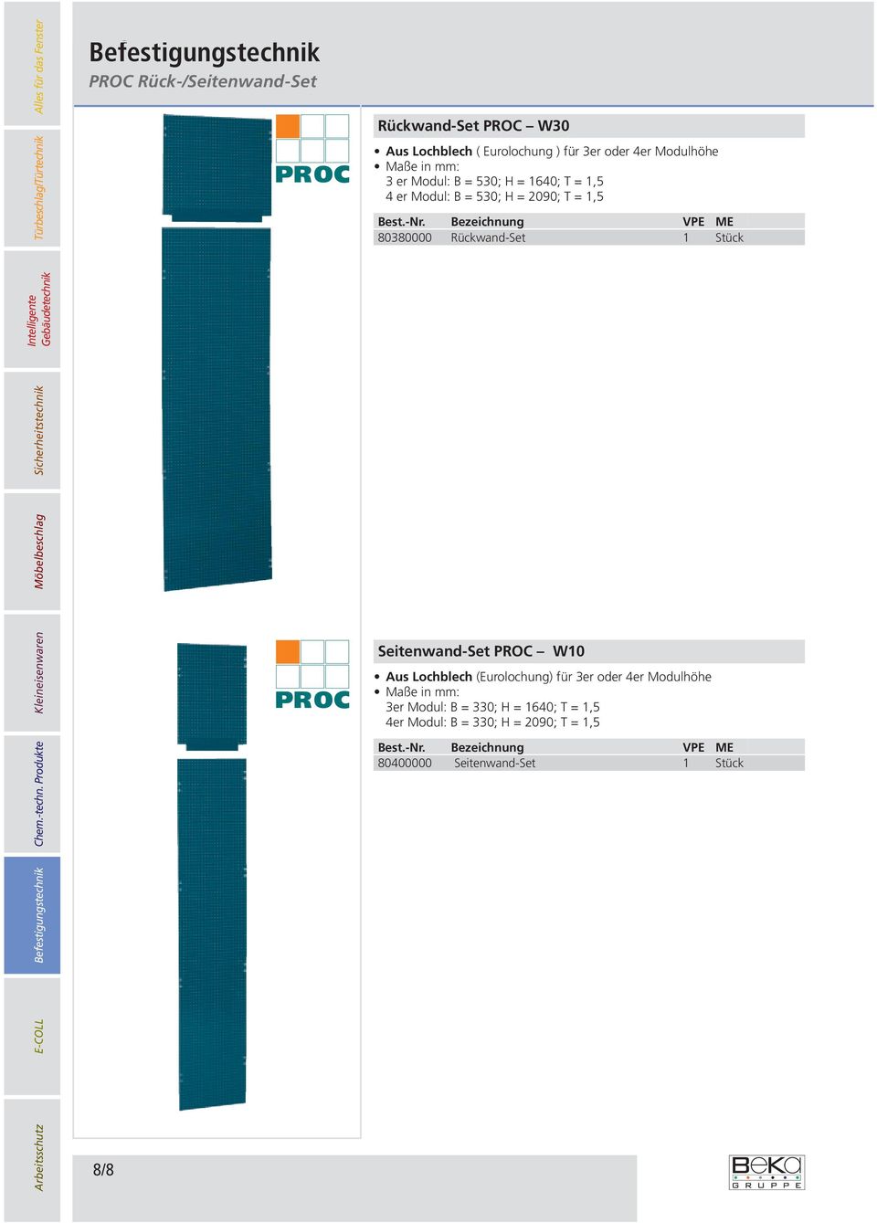 Rückwand-Set 1 Stück Seitenwand-Set PROC W10 Aus Lochblech (Eurolochung) für 3er oder 4er Modulhöhe Maße in :