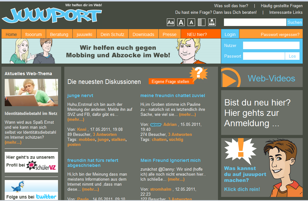 Für etwas ältere Jugendliche bietet sich www.juuuport.