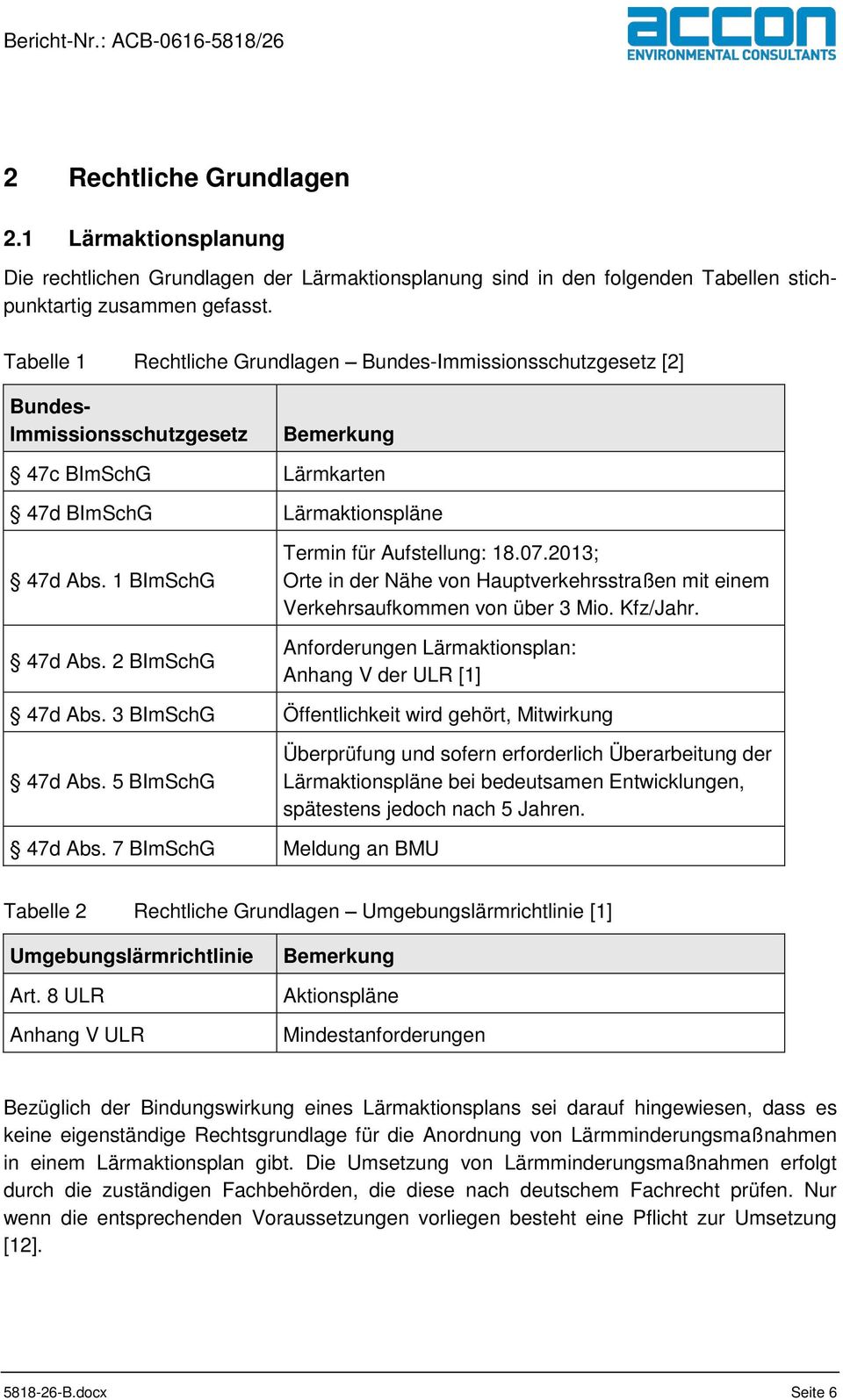 2 BImSchG Termin für Aufstellung: 18.07.2013; Orte in der Nähe von Hauptverkehrsstraßen mit einem Verkehrsaufkommen von über 3 Mio. Kfz/Jahr.