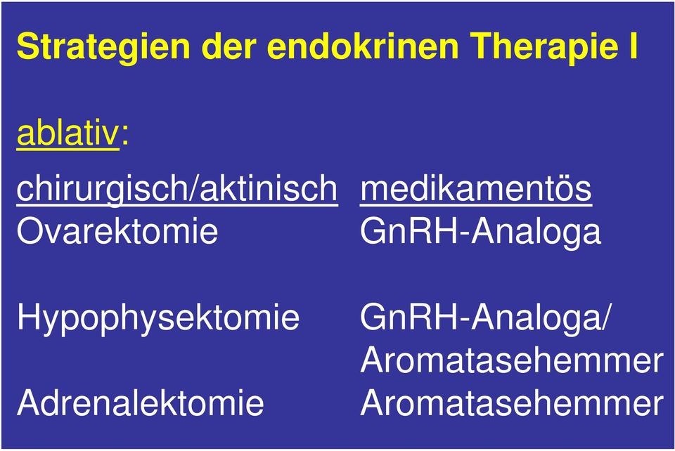 Ovarektomie GnRH-Analoga Hypophysektomie