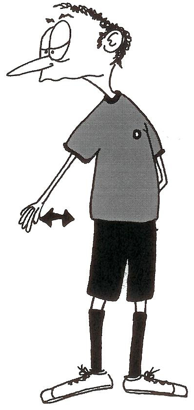 Handzeichen für Vergehen 919 Bodenspiel Ein Unterarm wird horizontal vor dem Bauch gehalten und dann
