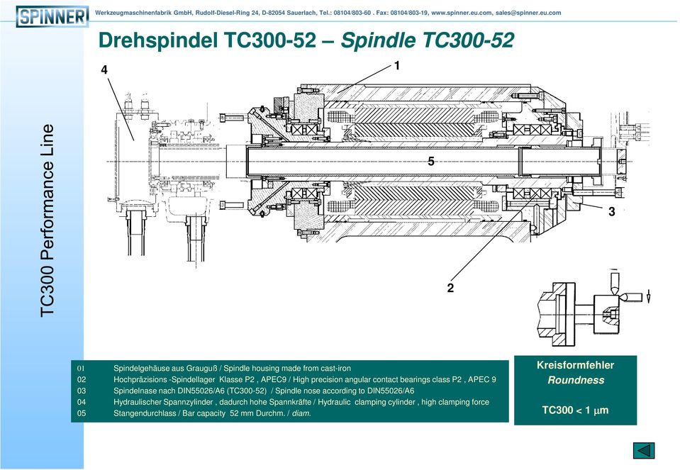 DIN55026/A6 (TC300-52) / Spindle nose according to DIN55026/A6 04 Hydraulischer Spannzylinder, dadurch hohe Spannkräfte /