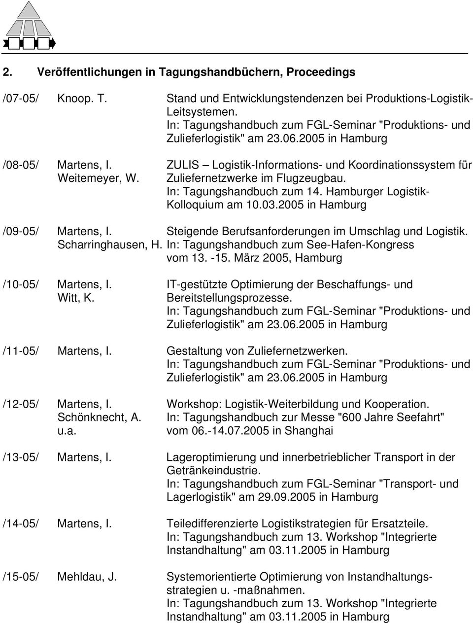 Scharringhausen, H. In: Tagungshandbuch zum See-Hafen-Kongress vom 13. -15. März 2005, Hamburg /10-05/ Martens, I. IT-gestützte Optimierung der Beschaffungs- und Witt, K. Bereitstellungsprozesse.