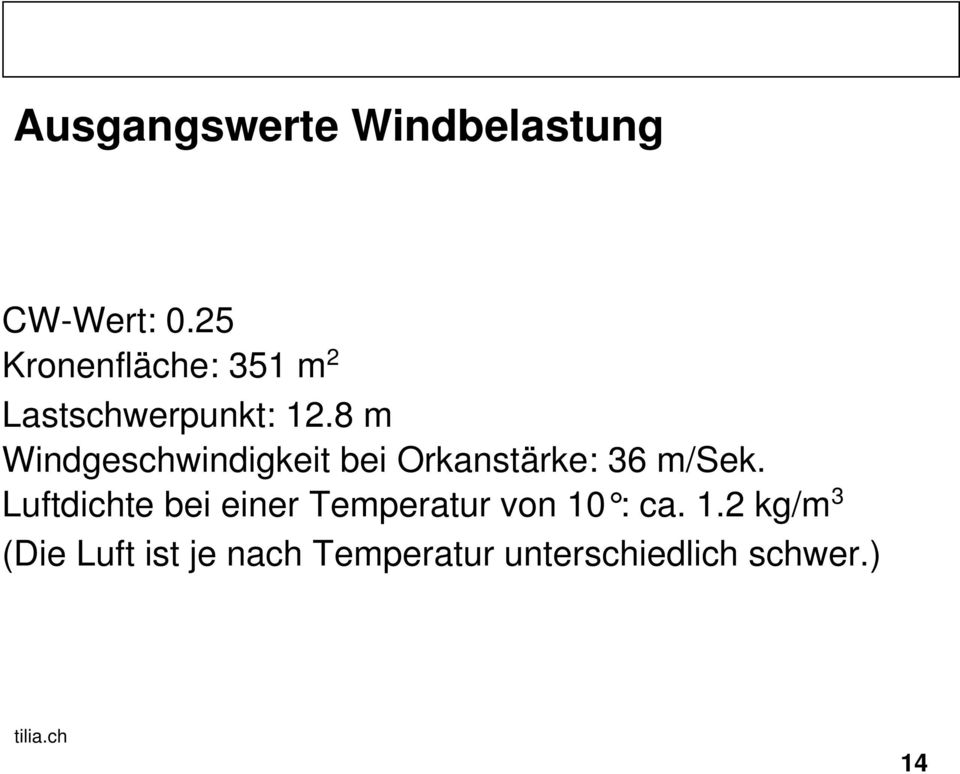 8 m Windgeschwindigkeit bei Orkanstärke: 36 m/sek.