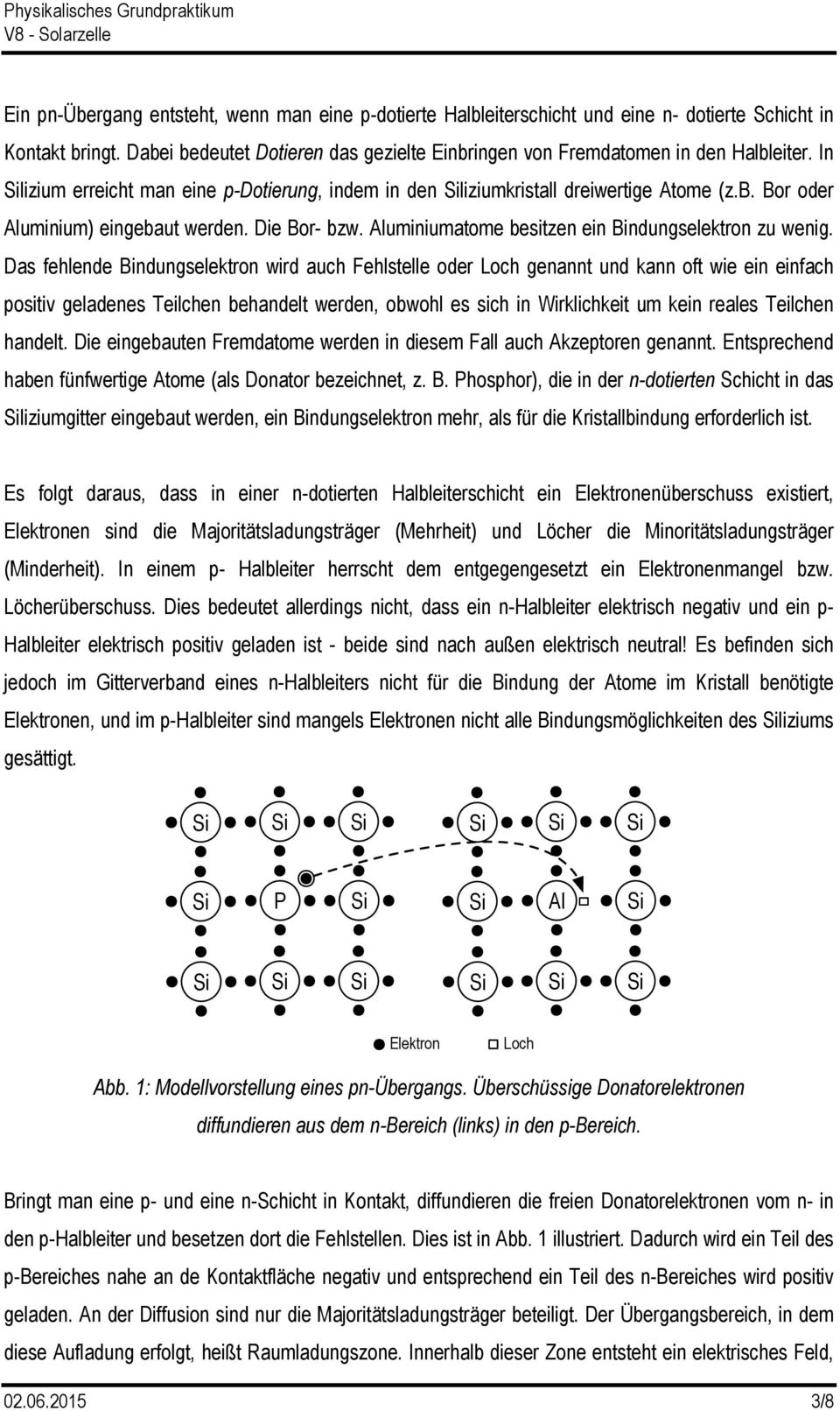 Das fehlende Bindungselektron wird auch Fehlstelle oder Loch genannt und kann oft wie ein einfach positiv geladenes Teilchen behandelt werden, obwohl es sich in Wirklichkeit um kein reales Teilchen