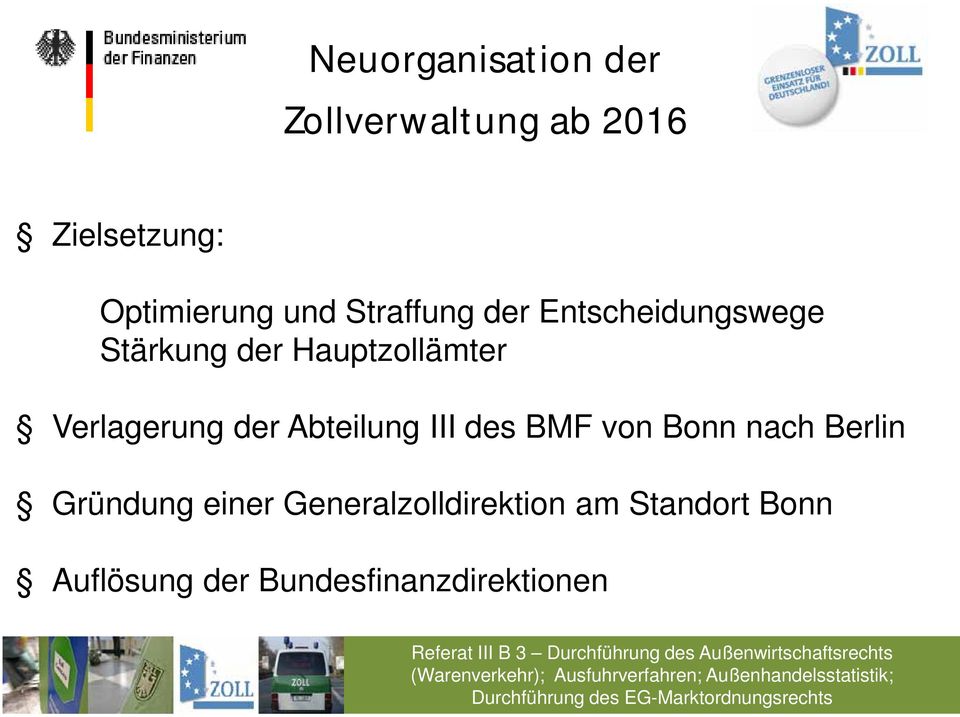Verlagerung der Abteilung III des BMF von Bonn nach Berlin Gründung