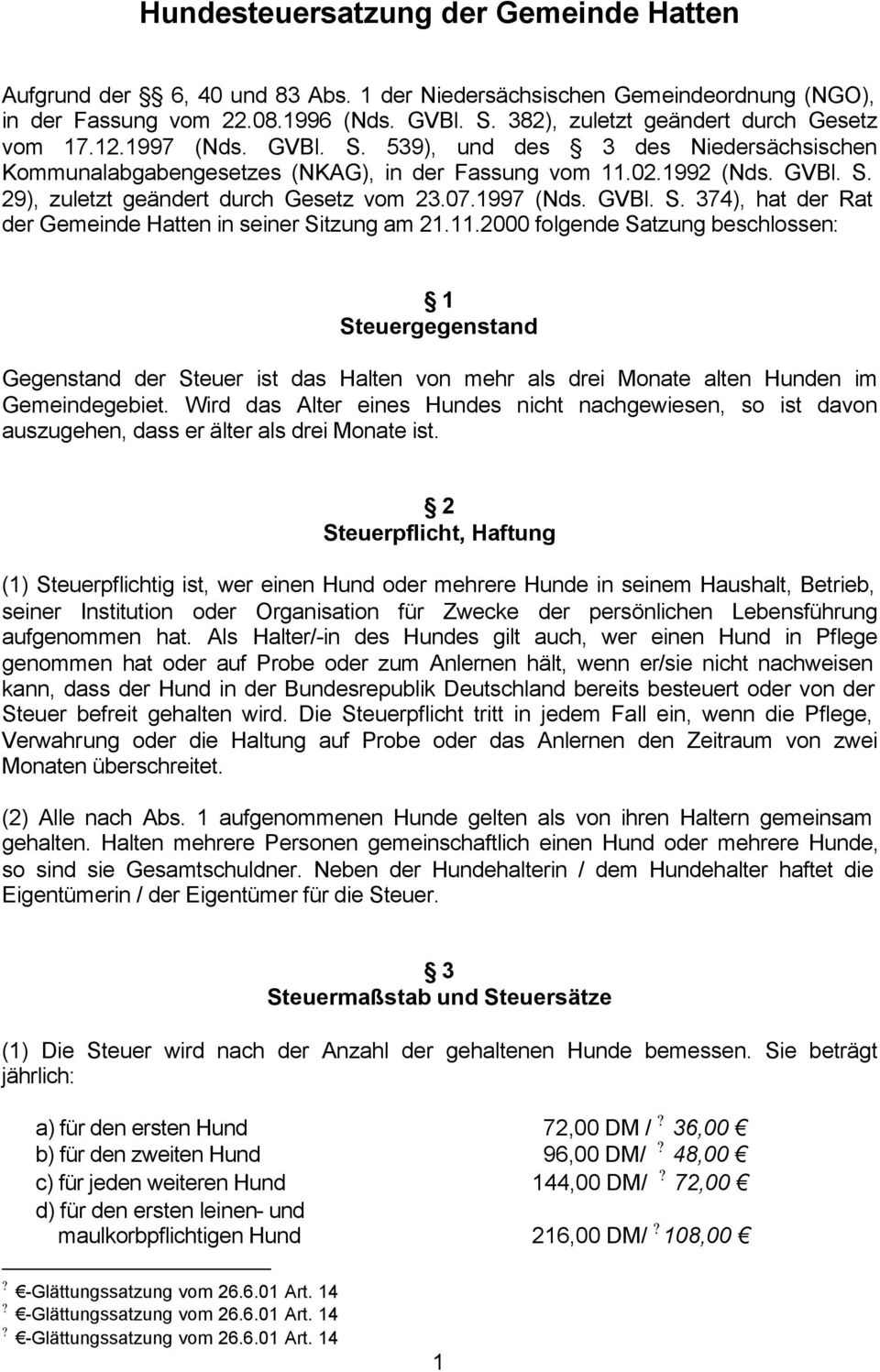 07.1997 (Nds. GVBl. S. 374), hat der Rat der Gemeinde Hatten in seiner Sitzung am 21.11.