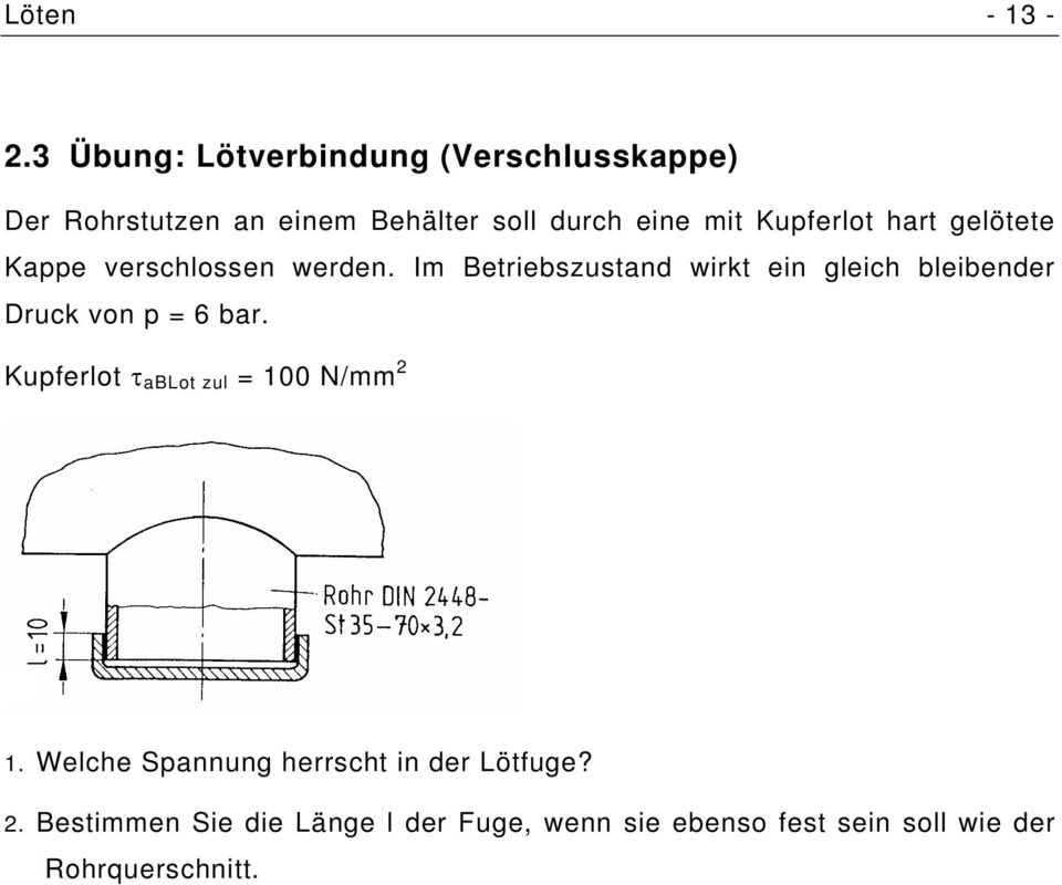 Kupferlot hart gelötete Kappe verschlossen werden.