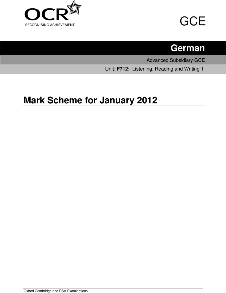 Writing 1 Mark Scheme for January