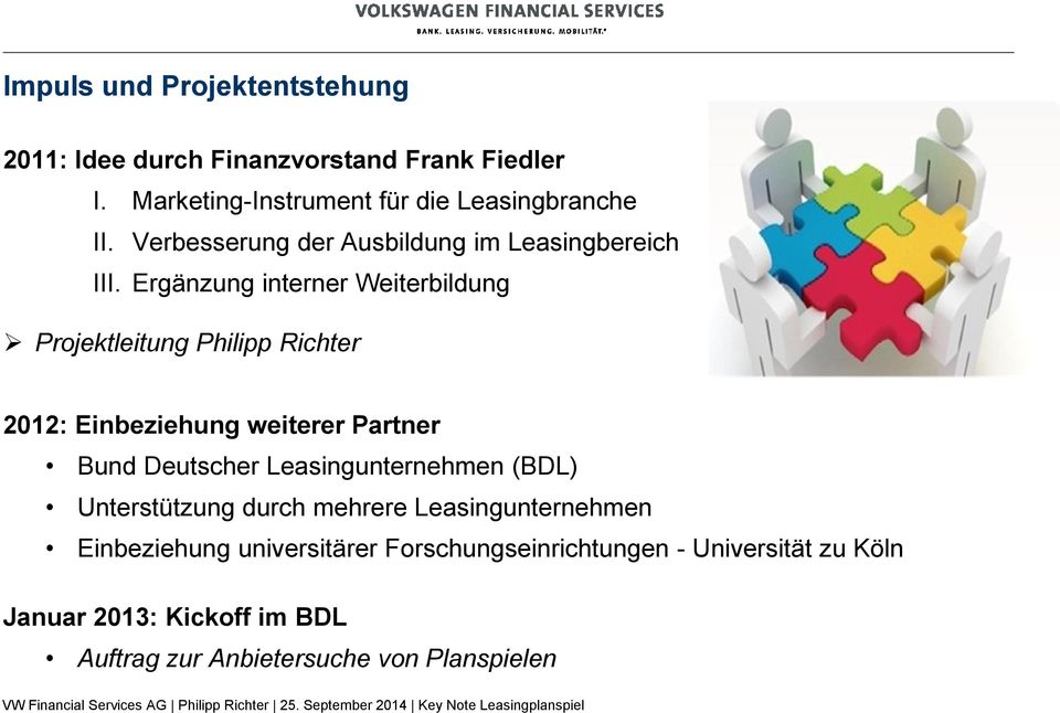 Ergänzung interner Weiterbildung Projektleitung Philipp Richter 2012: Einbeziehung weiterer Partner Bund Deutscher