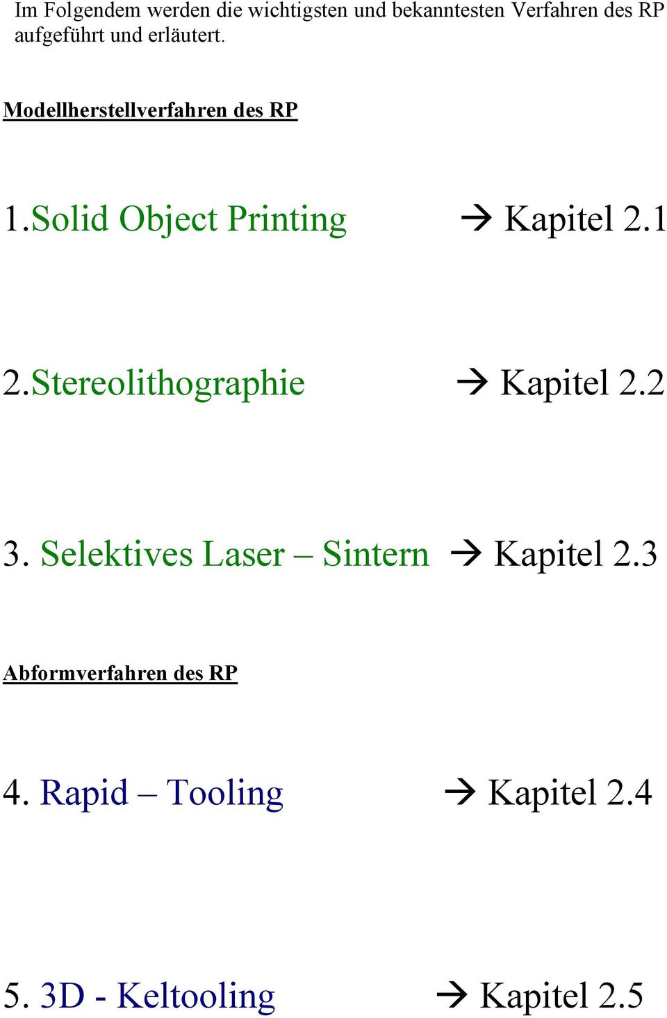 Solid Object Printing Kapitel 2.1 2.Stereolithographie Kapitel 2.2 3.