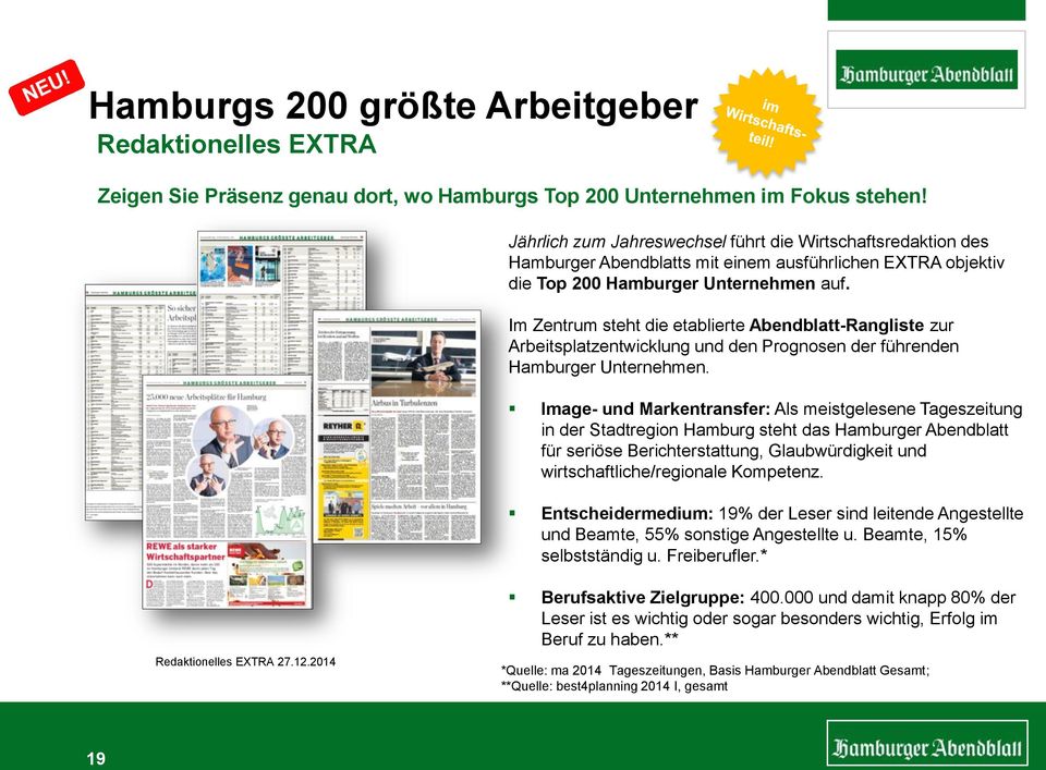 Im Zentrum steht die etablierte Abendblatt-Rangliste zur Arbeitsplatzentwicklung und den Prognosen der führenden Hamburger Unternehmen.