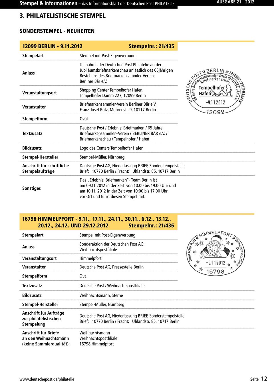 der Deutschen Post Philatelie an der Jubiläumsbriefmarkenschau anlässlich des 65jährigen Bestehens des Briefmarkensammler-Vereins Berliner Bär e.v.