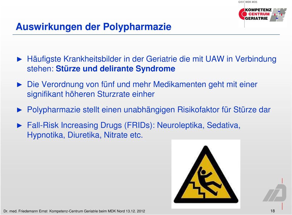 signifikant höheren Sturzrate einher Polypharmazie stellt einen unabhängigen Risikofaktor für Stürze