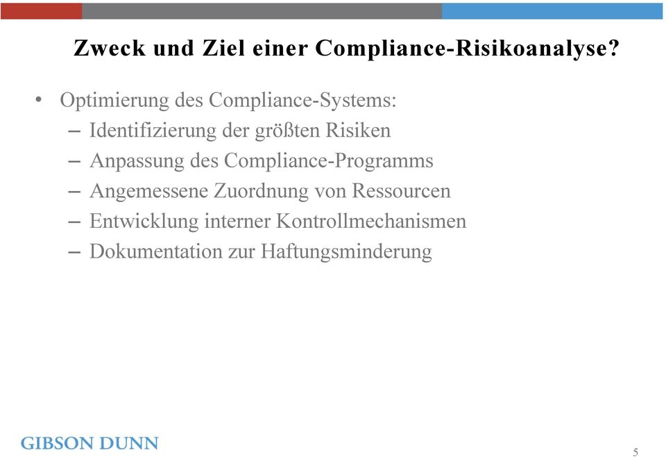 Risiken Anpassung des Compliance-Programms Angemessene Zuordnung