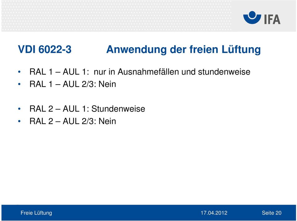 stundenweise RAL 1 AUL 2/3: Nein RAL 2