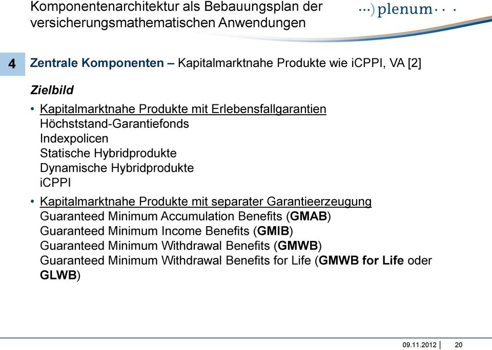 separater Garantieerzeugung Guaranteed Minimum Accumulation Benefits (GMAB) Guaranteed Minimum Income Benefits (GMIB)