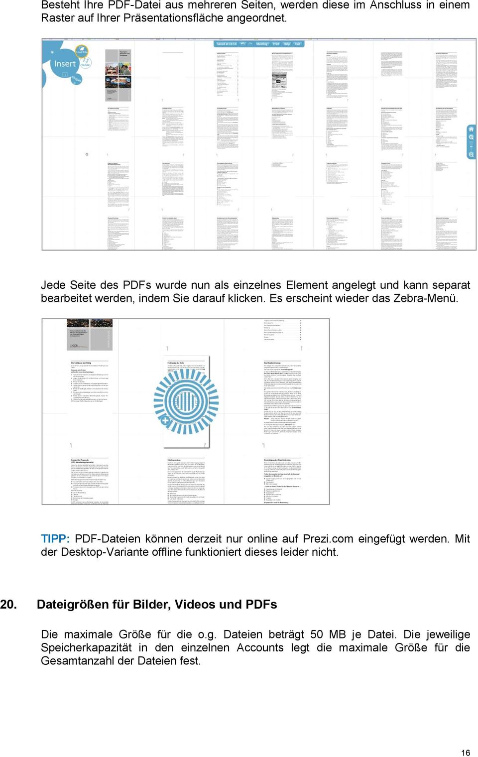 TIPP: PDF-Dateien können derzeit nur online auf Prezi.com eingefügt werden. Mit der Desktop-Variante offline funktioniert dieses leider nicht. 20.