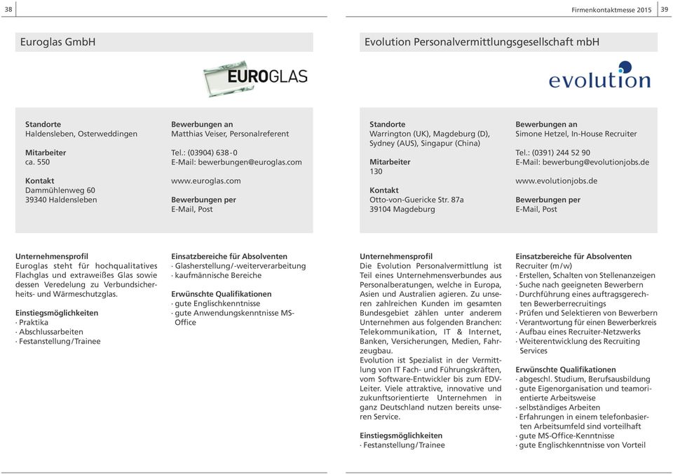 com www.euroglas.com E-Mail, Post Warrington (UK), Magdeburg (D), Sydney (AUS), Singapur (China) 130 Otto-von-Guericke Str. 87a 39104 Magdeburg Simone Hetzel, In-House Recruiter Tel.