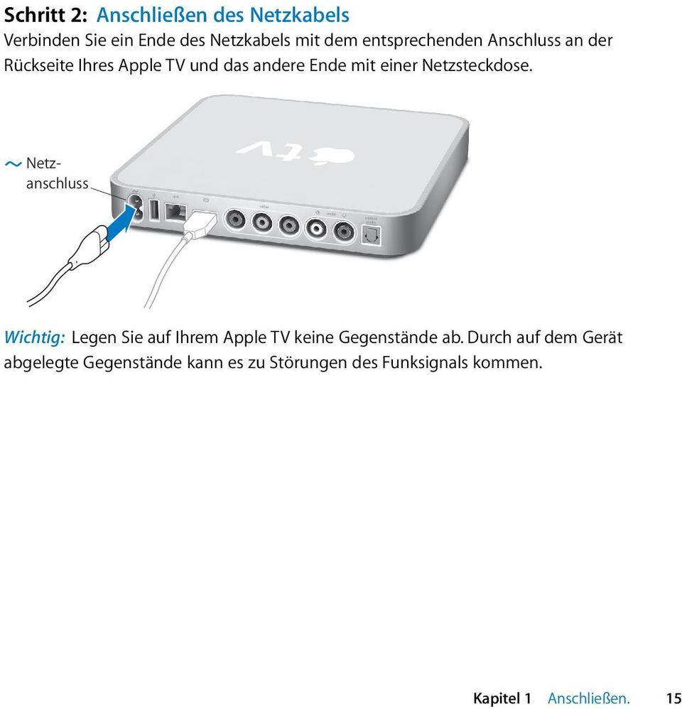 Netzanschluss G d audio video R L optical audio Wichtig: Legen Sie auf Ihrem Apple TV keine