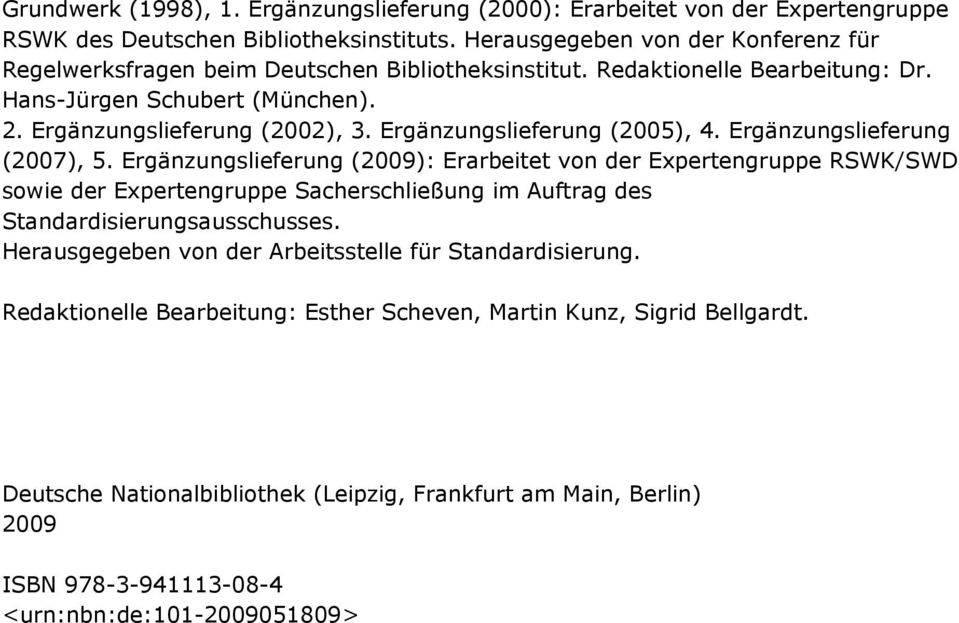 Ergänzungslieferung (2005), 4. Ergänzungslieferung (2007), 5.
