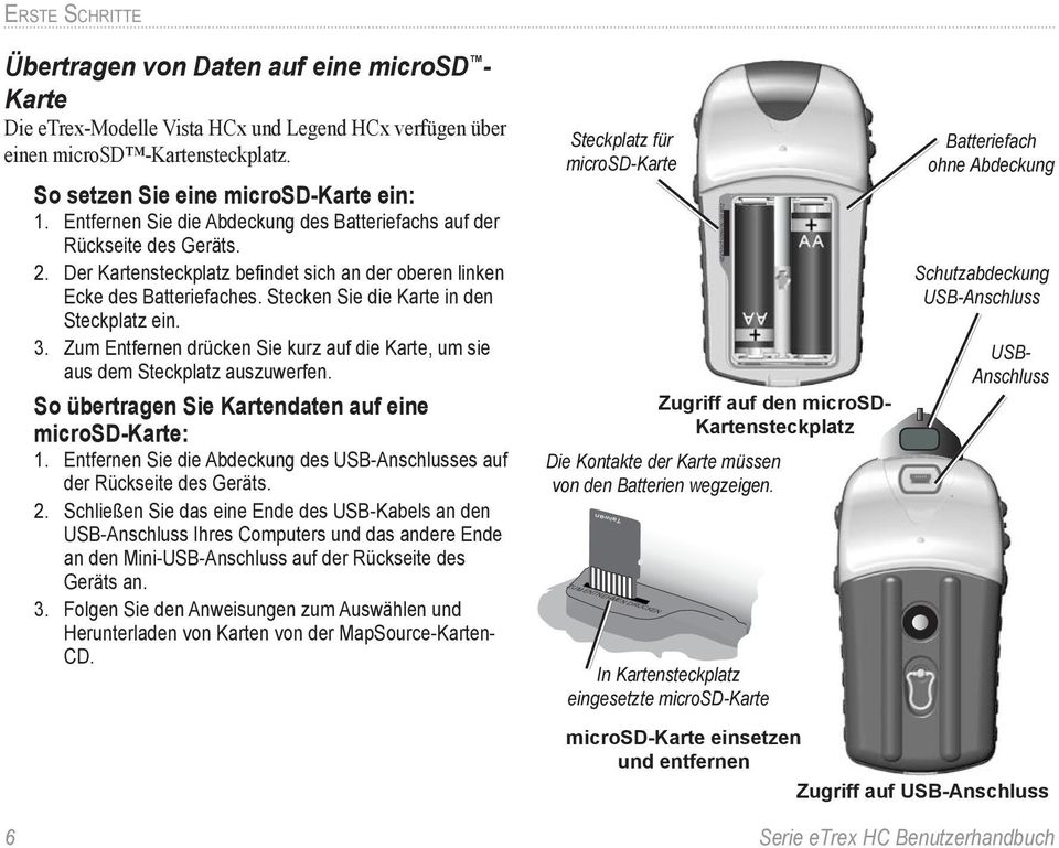 Stecken Sie die Karte in den Steckplatz ein. 3. Zum Entfernen drücken Sie kurz auf die Karte, um sie aus dem Steckplatz auszuwerfen. So übertragen Sie Kartendaten auf eine microsd-karte: 1.