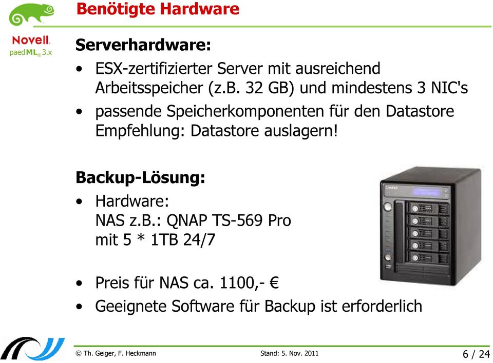 Empfehlung: Datastore auslagern! Backup-Lösung: Hardware: NAS z.b.