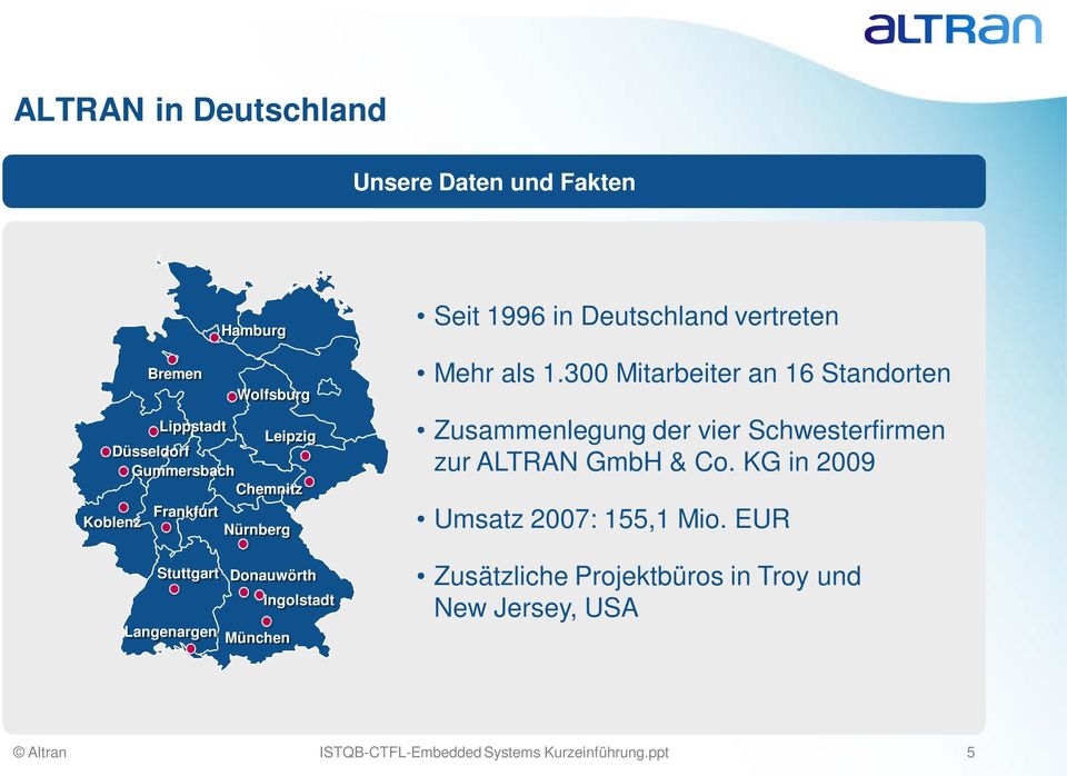300 Mitarbeiter an 16 Standorten Zusammenlegung der vier Schwesterfirmen zur ALTRAN GmbH & Co.