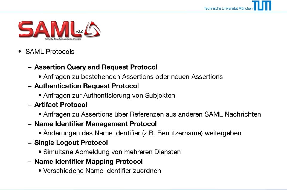 anderen SAML Nachrichten Name Identifier Management Protocol Änderungen des Name Identifier (z.b.