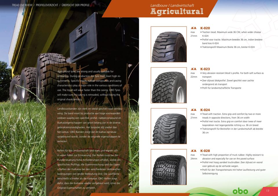 profile. For both soft surface as retreading. During production the tyre must meet high re- 22mm quirements.
