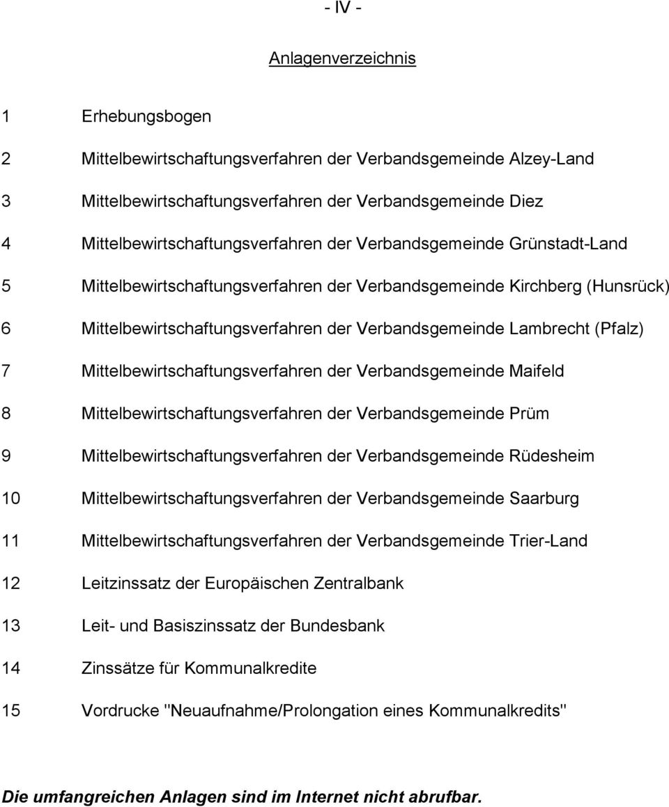 Lambrecht (Pfalz) 7 Mittelbewirtschaftungsverfahren der Verbandsgemeinde Maifeld 8 Mittelbewirtschaftungsverfahren der Verbandsgemeinde Prüm 9 Mittelbewirtschaftungsverfahren der Verbandsgemeinde