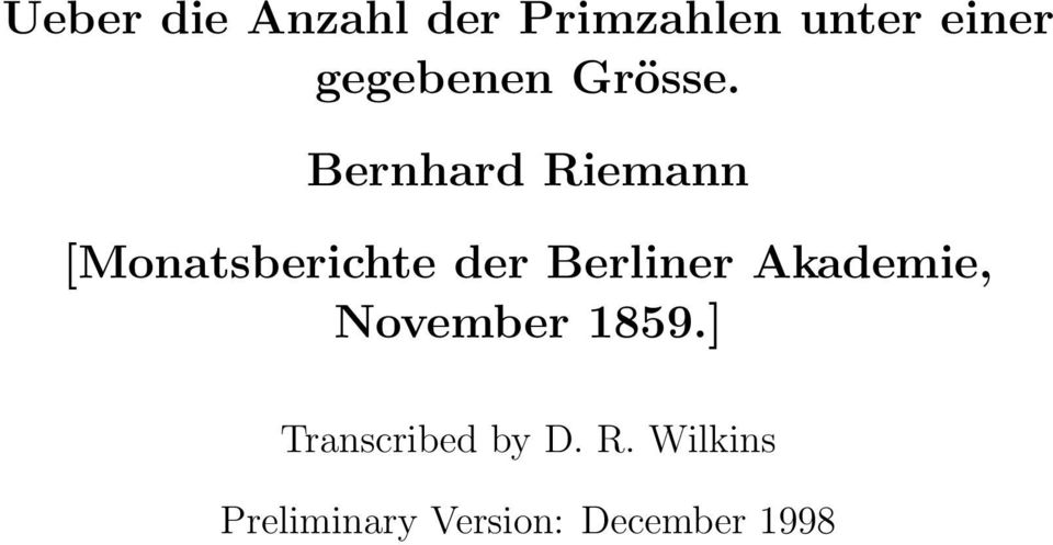 Bernhard Riemann [Monatsberichte der Berliner