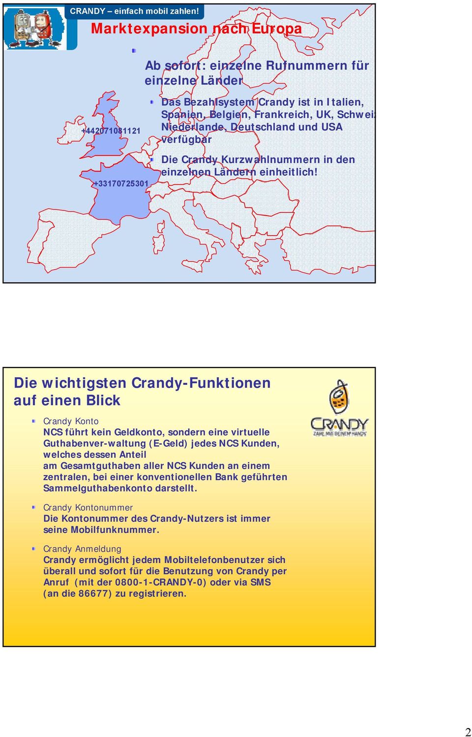 Deutschland und USA verfügbar Die Crandy Kurzwahlnummern in den einzelnen Ländern einheitlich!