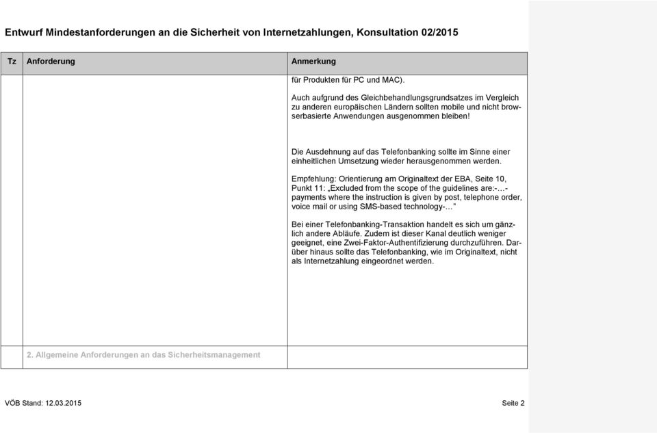 Empfehlung: Orientierung am Originaltext der EBA, Seite 10, Punkt 11: Excluded from the scope of the guidelines are:- - payments where the instruction is given by post, telephone order, voice mail or