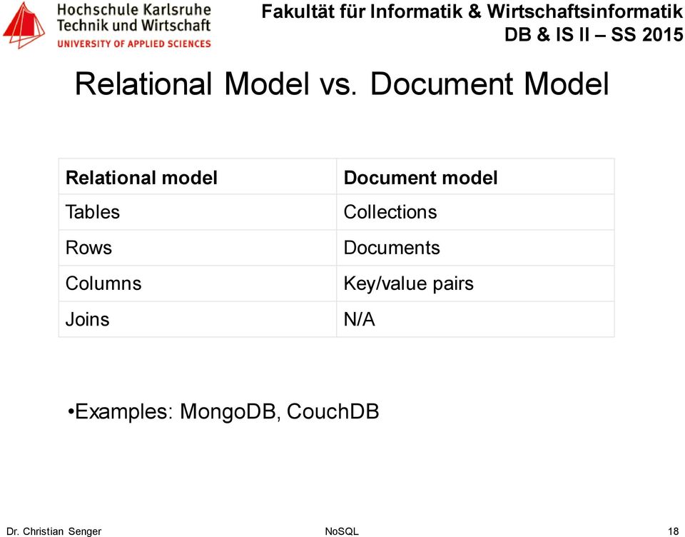 Rows Columns Joins Document model
