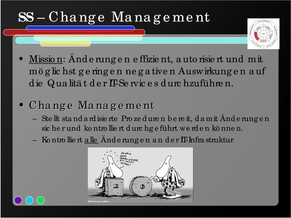 Change Management Stellt standardisierte Prozeduren bereit, damit Änderungen sicher