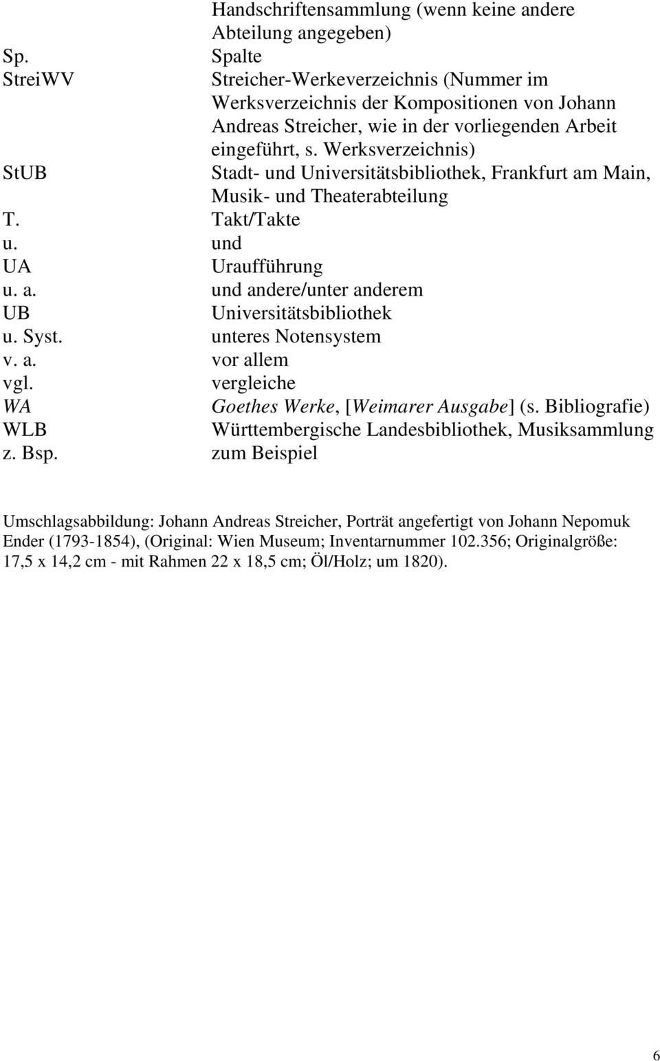 Werksverzeichnis) StUB Stadt- und Universitätsbibliothek, Frankfurt am Main, Musik- und Theaterabteilung T. Takt/Takte u. und UA Uraufführung u. a. und andere/unter anderem UB Universitätsbibliothek u.