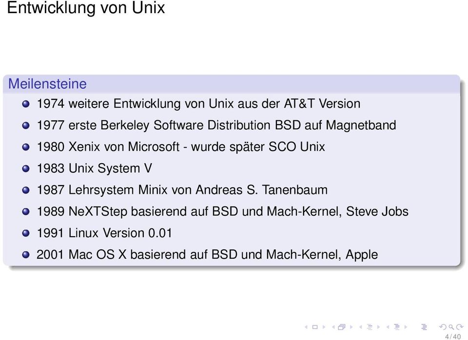 1983 Unix System V 1987 Lehrsystem Minix von Andreas S.