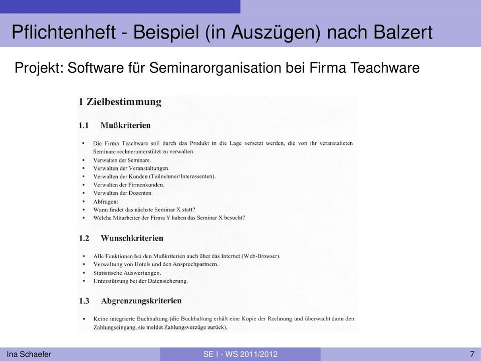 Software Beispiel für Seminarorganisation bei