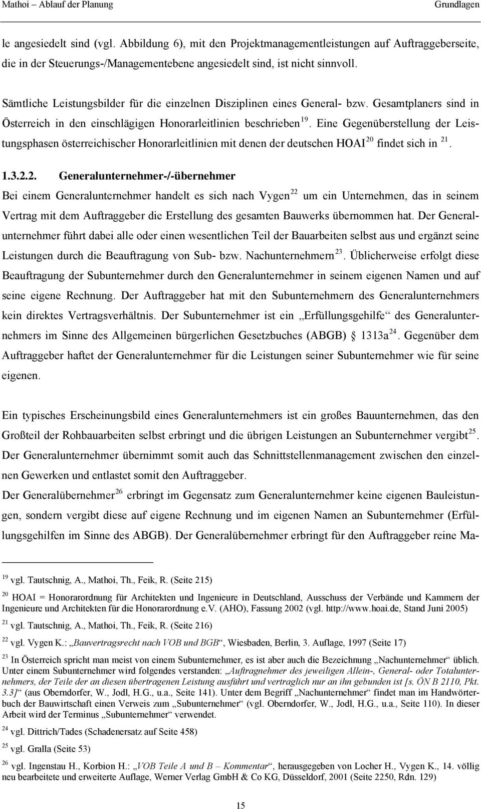 Eine Gegenüberstellung der Leistungsphasen österreichischer Honorarleitlinien mit denen der deutschen HOAI 20