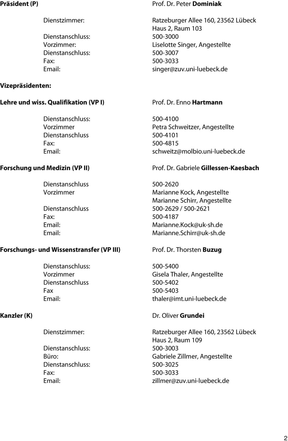 500-3033 Email: singer@zuv.uni-luebeck.de Lehre und wiss. Qualifikation (VP I) Prof. Dr.