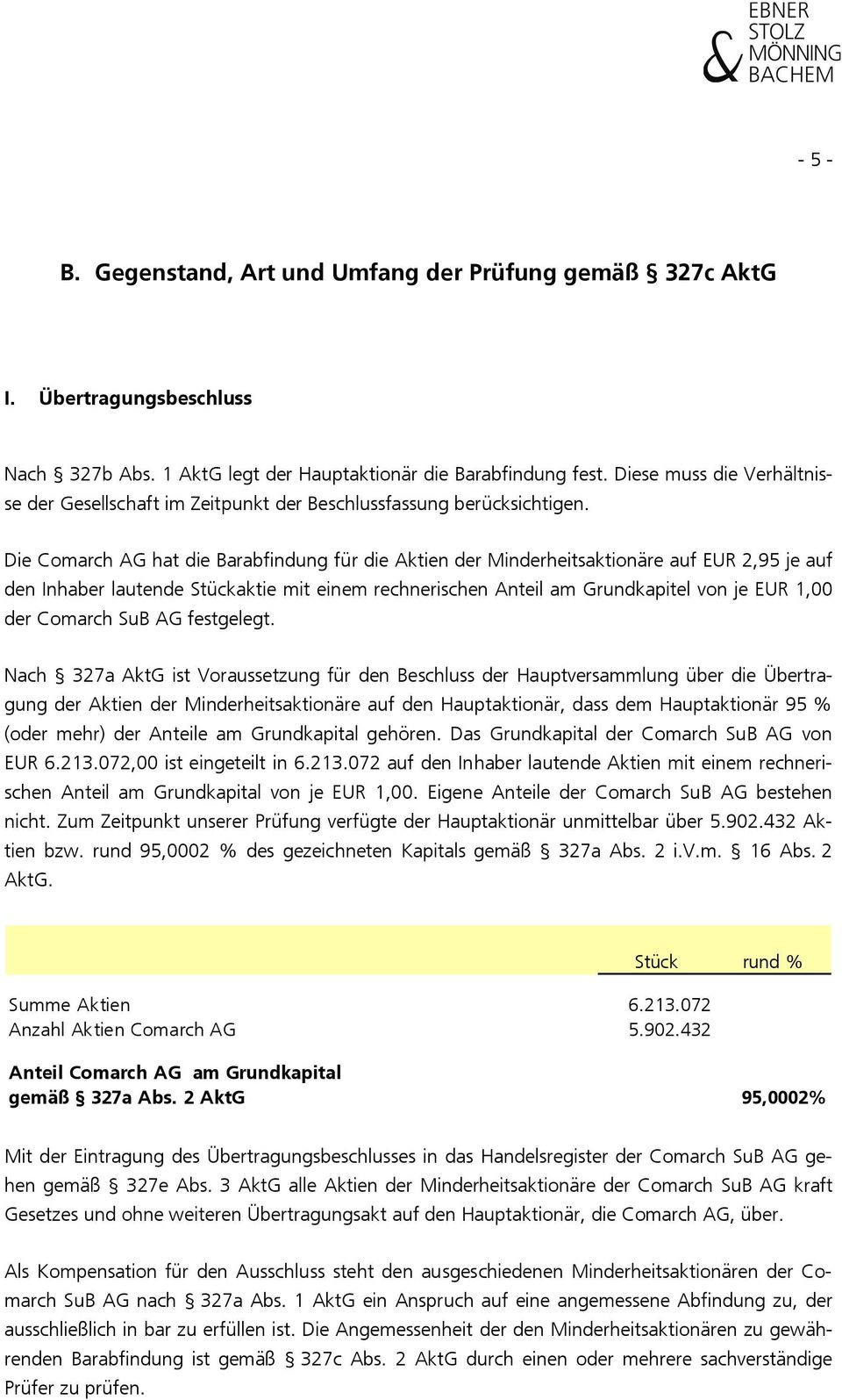 Die Comarch AG hat die Barabfindung für die Aktien der Minderheitsaktionäre auf EUR 2,95 je auf den Inhaber lautende Stückaktie mit einem rechnerischen Anteil am Grundkapitel von je EUR 1,00 der