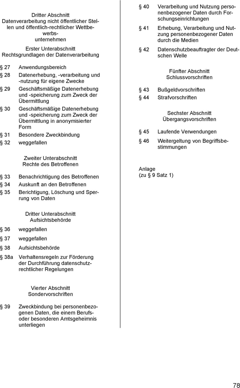 der Übermittlung in anonymisierter Form 31 Besondere Zweckbindung 32 weggefallen Zweiter Unterabschnitt Rechte des Betroffenen 33 Benachrichtigung des Betroffenen 34 Auskunft an den Betroffenen 35