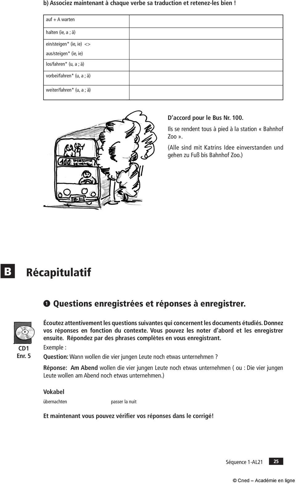 Ils se rendent tous à pied à la station «Bahnhof Zoo». (Alle sind mit Katrins Idee einverstanden und gehen zu Fuß bis Bahnhof Zoo.) B Récapitulatif Questions enregistrées et réponses à enregistrer.