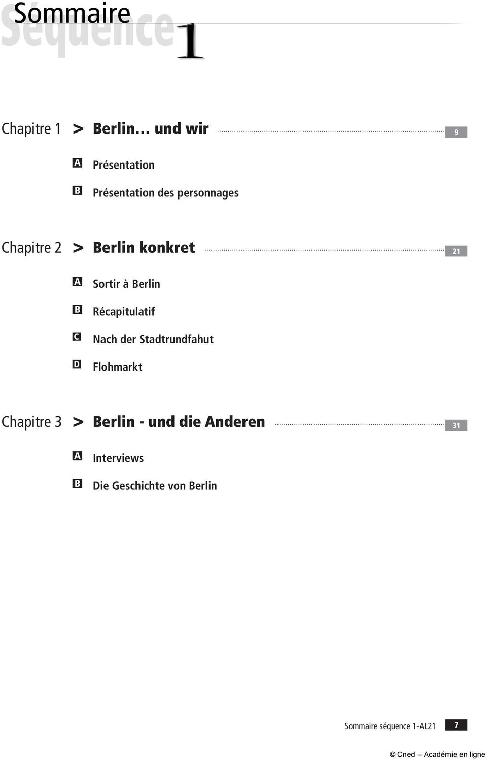 ............................................................................... 31 A Interviews B Die Geschichte von Berlin Sommaire séquence 1-AL21 7