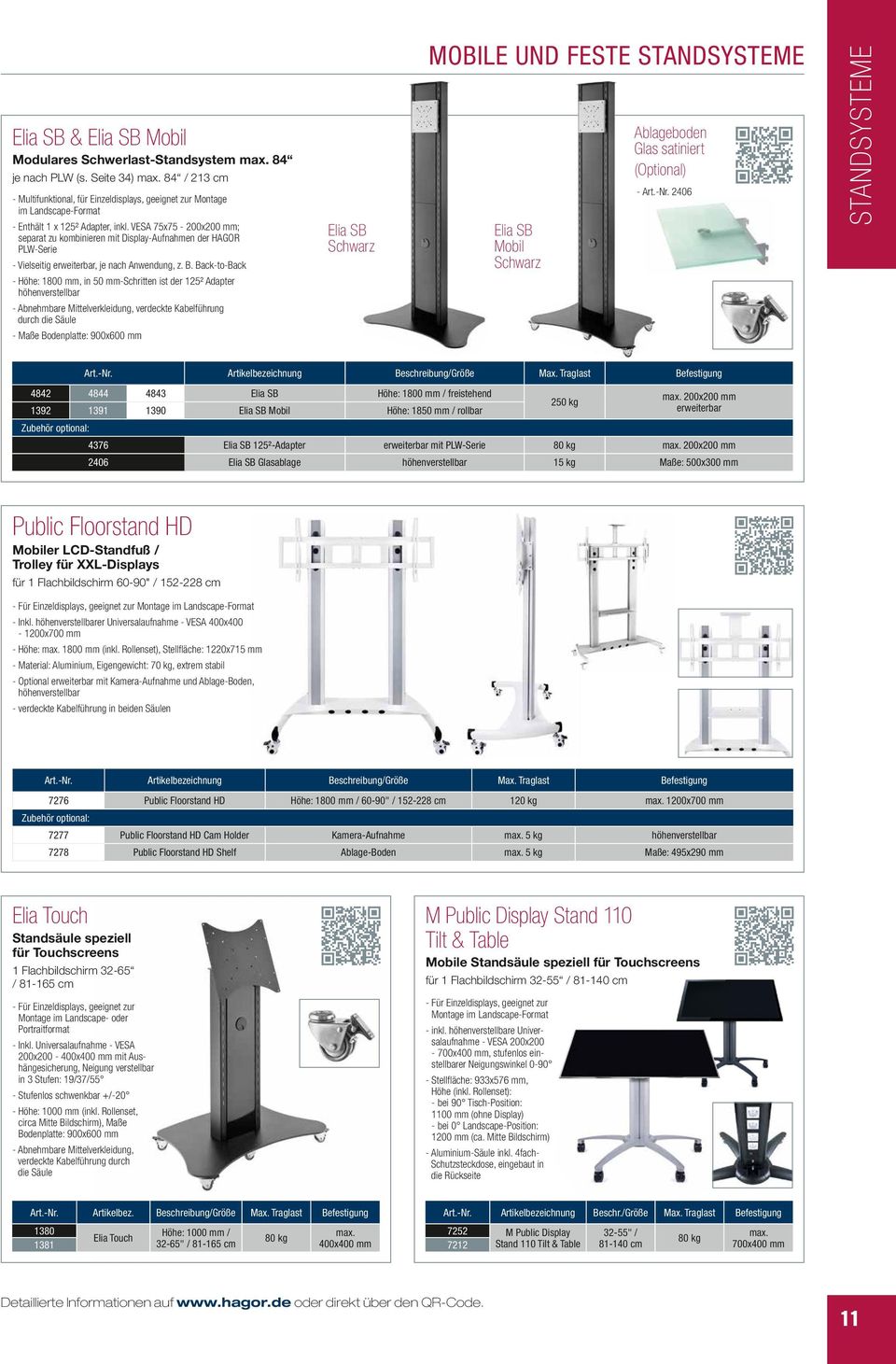 VESA 75x75-200x200 mm; separat zu kombinieren mit Display-Aufnahmen der HAGOR PLW-Serie - Vielseitig erweiterbar, je nach Anwendung, z. B.