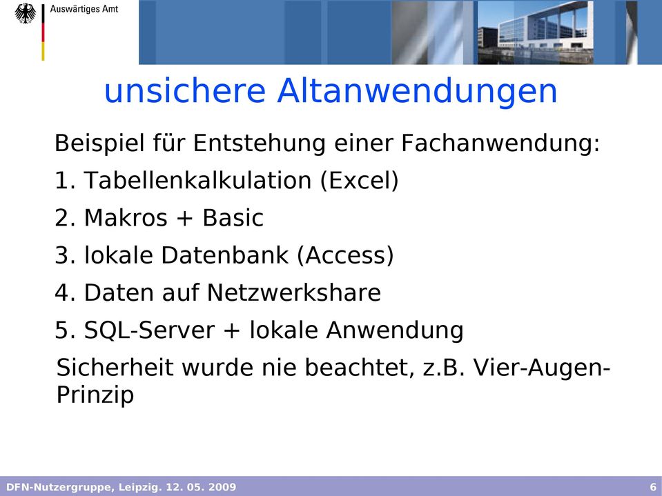 lokale Datenbank (Access) 4. Daten auf Netzwerkshare 5.